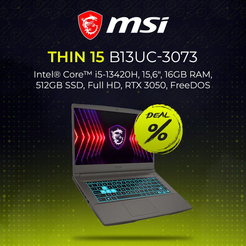 MSI Thin 15 B13UC-3073 Intel® Core™ i5-13420H Gaming Notebook 39,6 cm